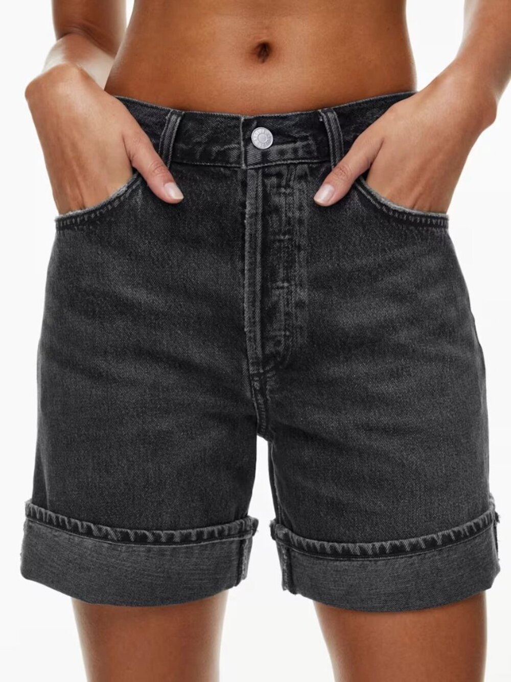 Agolde Dame High Rise Cuffed black Jean Shorts Size 32